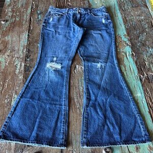 PacSun Distressed Flare Jeans in Deep Blue